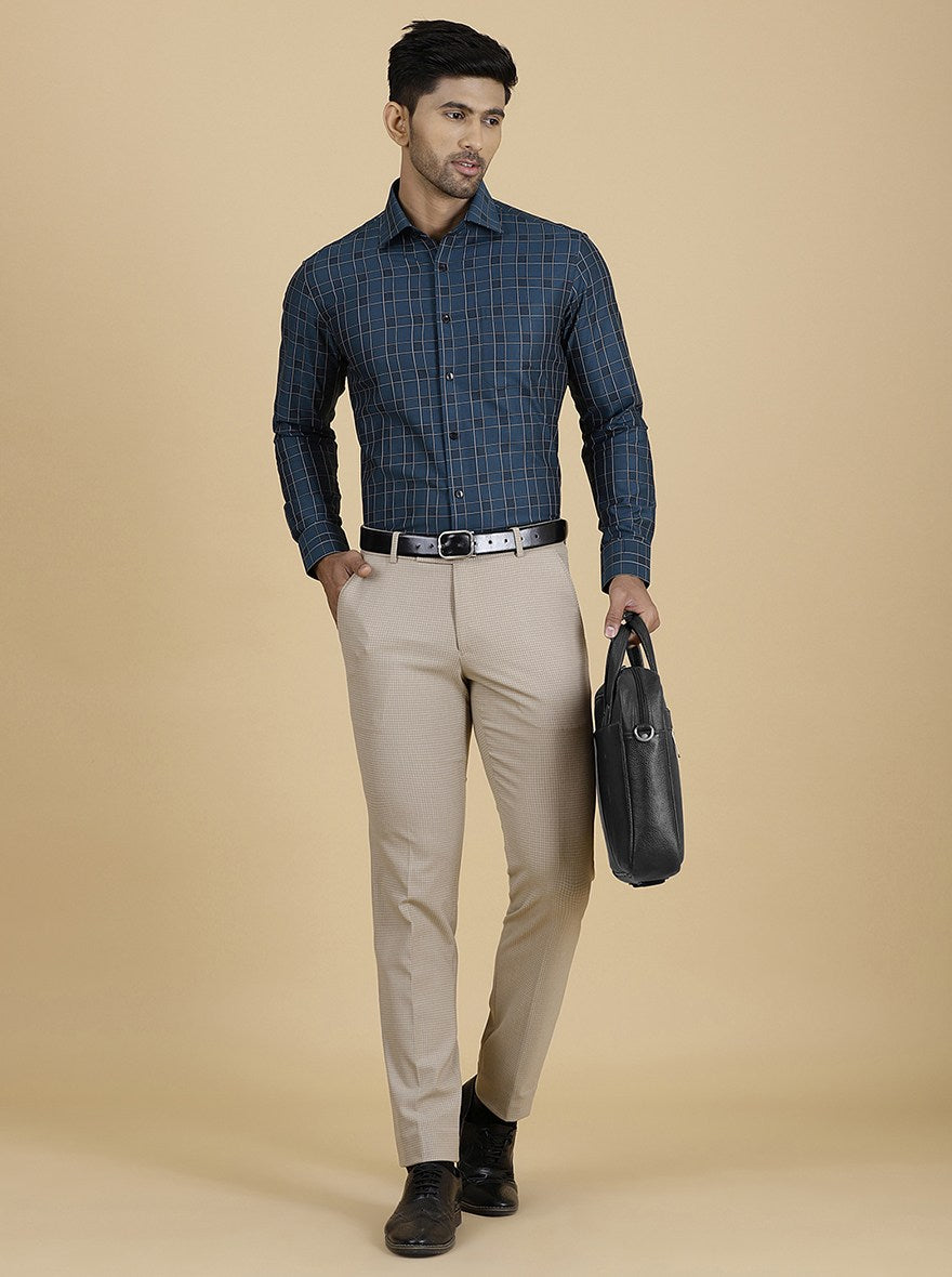 Green Checked Slim Fit Formal Shirt | Metal
