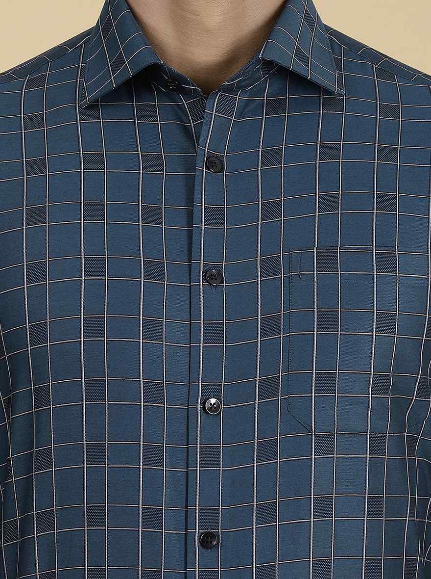 Green Checked Slim Fit Formal Shirt | Metal