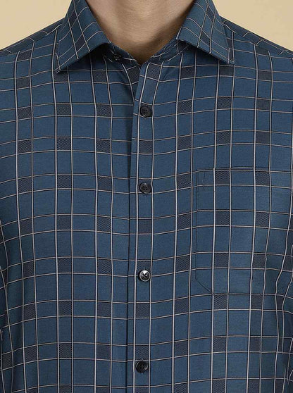 Green Checked Slim Fit Formal Shirt | Metal