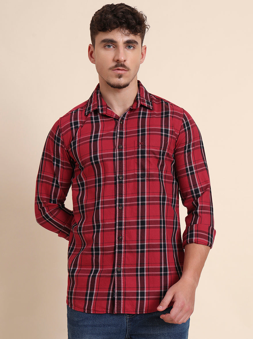 Red Checked Slim Fit Casual Shirt | JadeBlue
