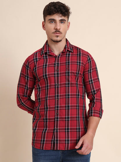 Red Checked Slim Fit Casual Shirt | JadeBlue