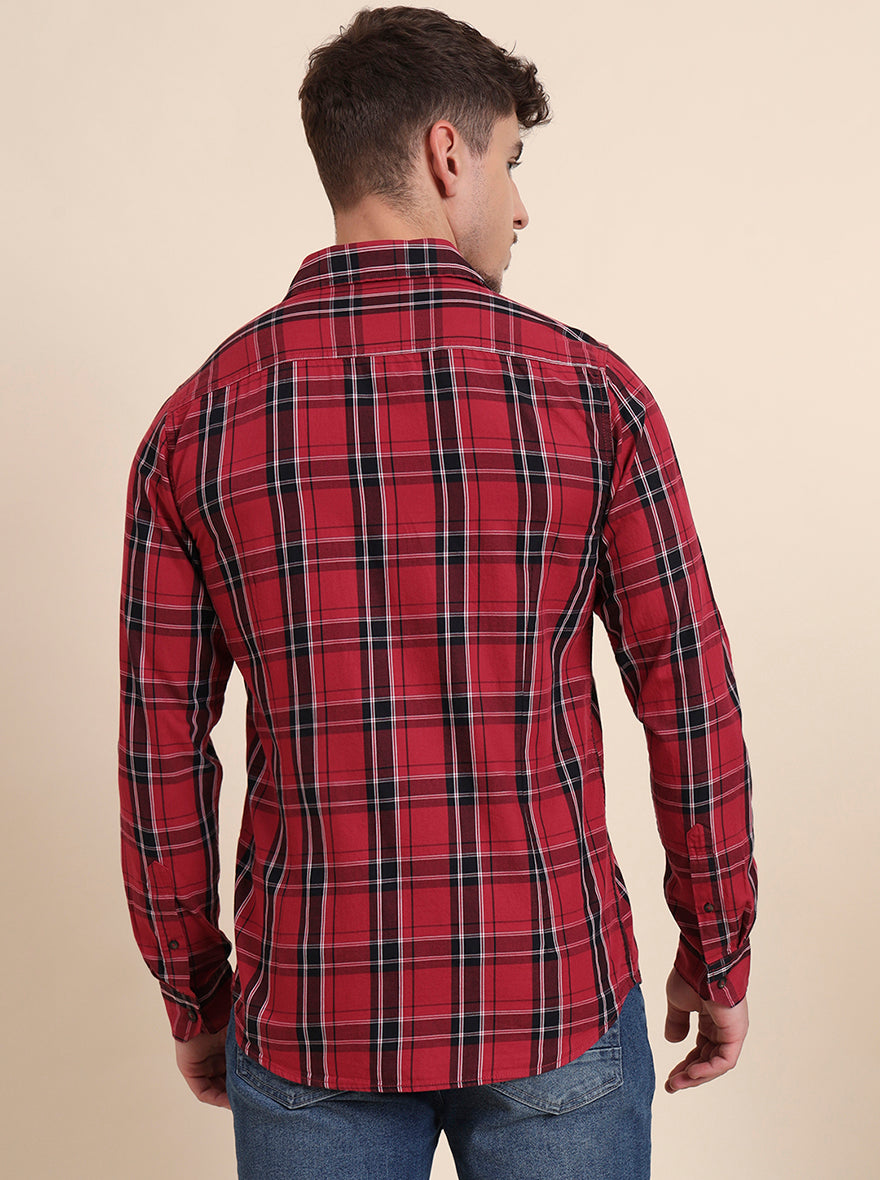 Red Checked Slim Fit Casual Shirt | JadeBlue