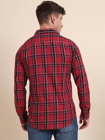 Red Checked Slim Fit Casual Shirt | JadeBlue