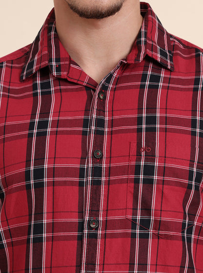 Red Checked Slim Fit Casual Shirt | JadeBlue