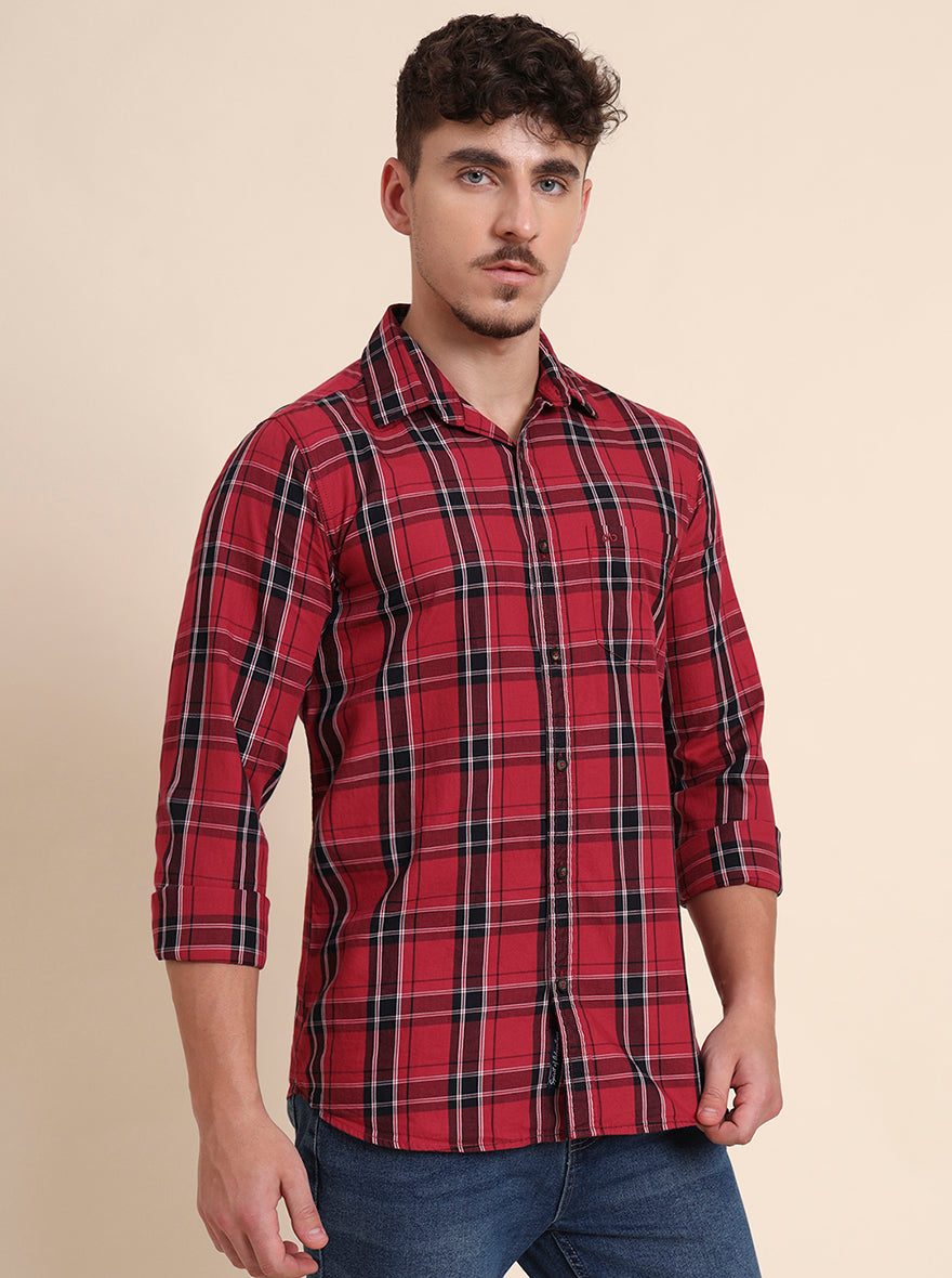 Red Checked Slim Fit Casual Shirt | JadeBlue