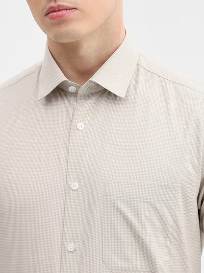 Beige Checked Regular Fit Formal Shirt | JadeBlue
