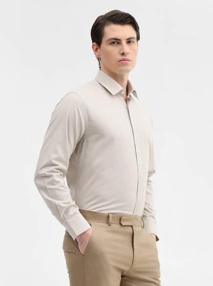 Beige Checked Regular Fit Formal Shirt | JadeBlue