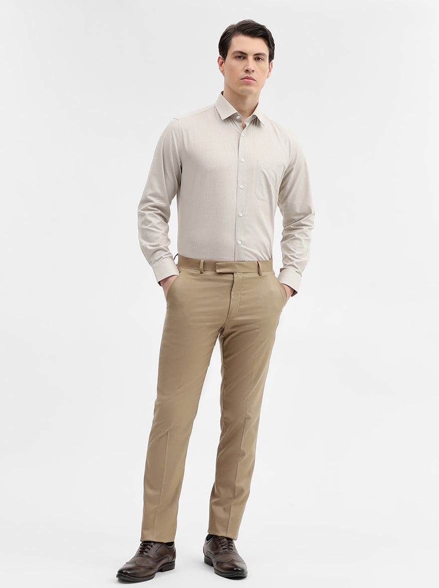 Beige Checked Regular Fit Formal Shirt | JadeBlue