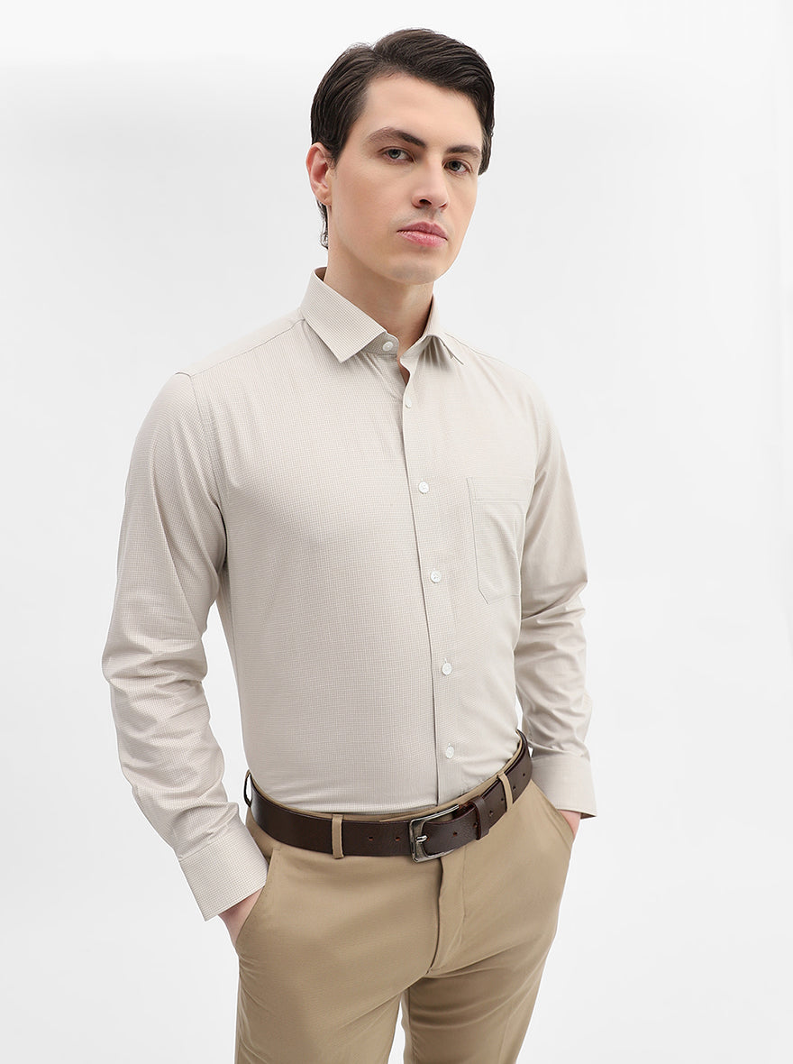 Beige Checked Regular Fit Formal Shirt | JadeBlue
