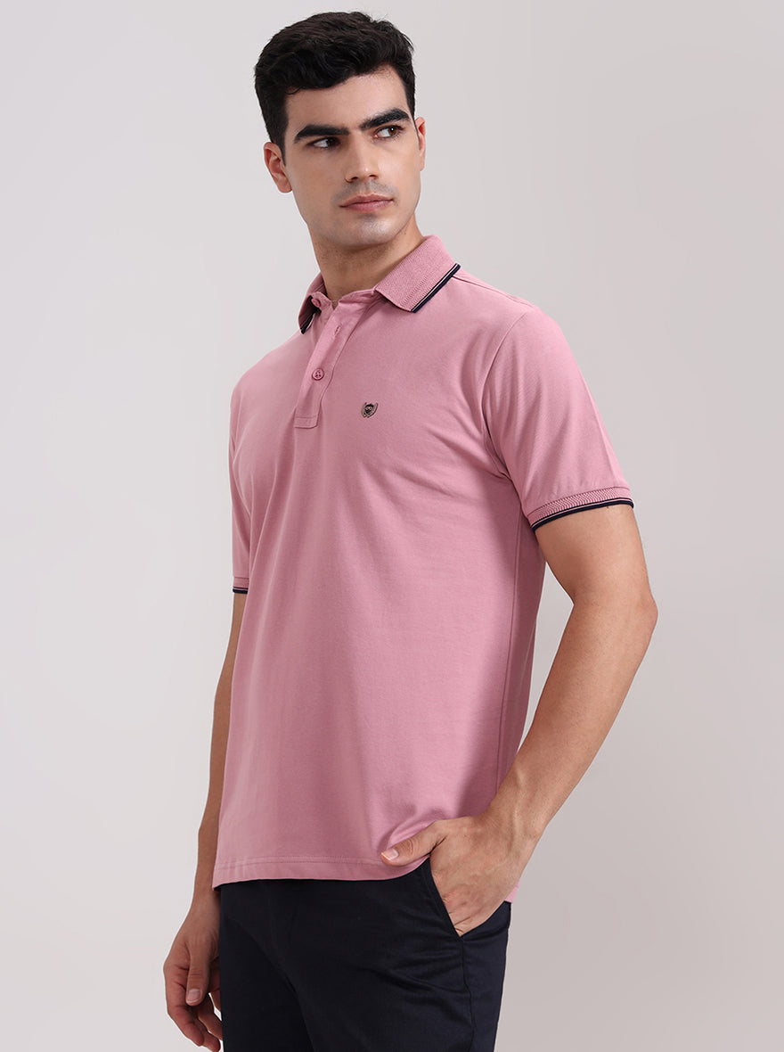 Mauve Pink Solid Slim Fit Polo T-Shirt | JadeBlue