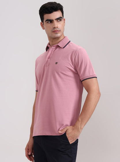 Mauve Pink Solid Slim Fit Polo T-Shirt | JadeBlue