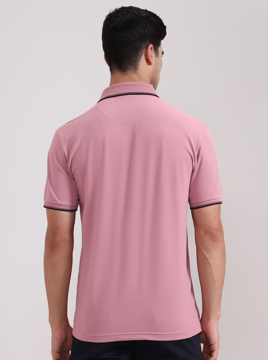 Mauve Pink Solid Slim Fit Polo T-Shirt | JadeBlue