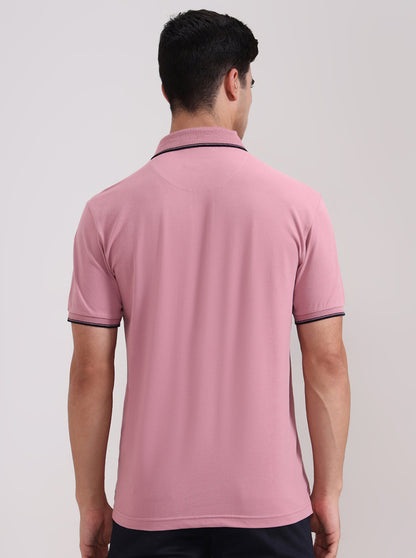 Mauve Pink Solid Slim Fit Polo T-Shirt | JadeBlue