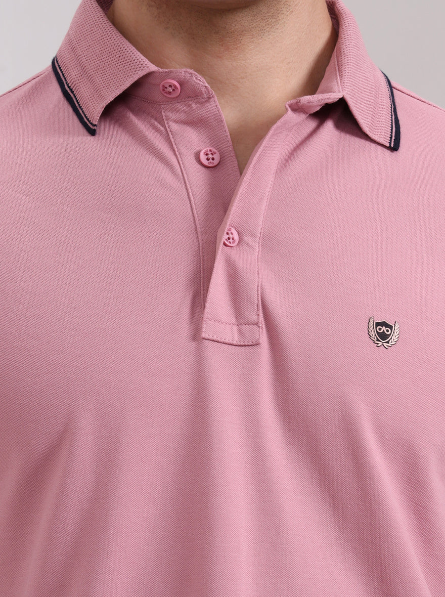 Mauve Pink Solid Slim Fit Polo T-Shirt | JadeBlue