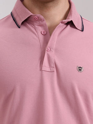 Mauve Pink Solid Slim Fit Polo T-Shirt | JadeBlue
