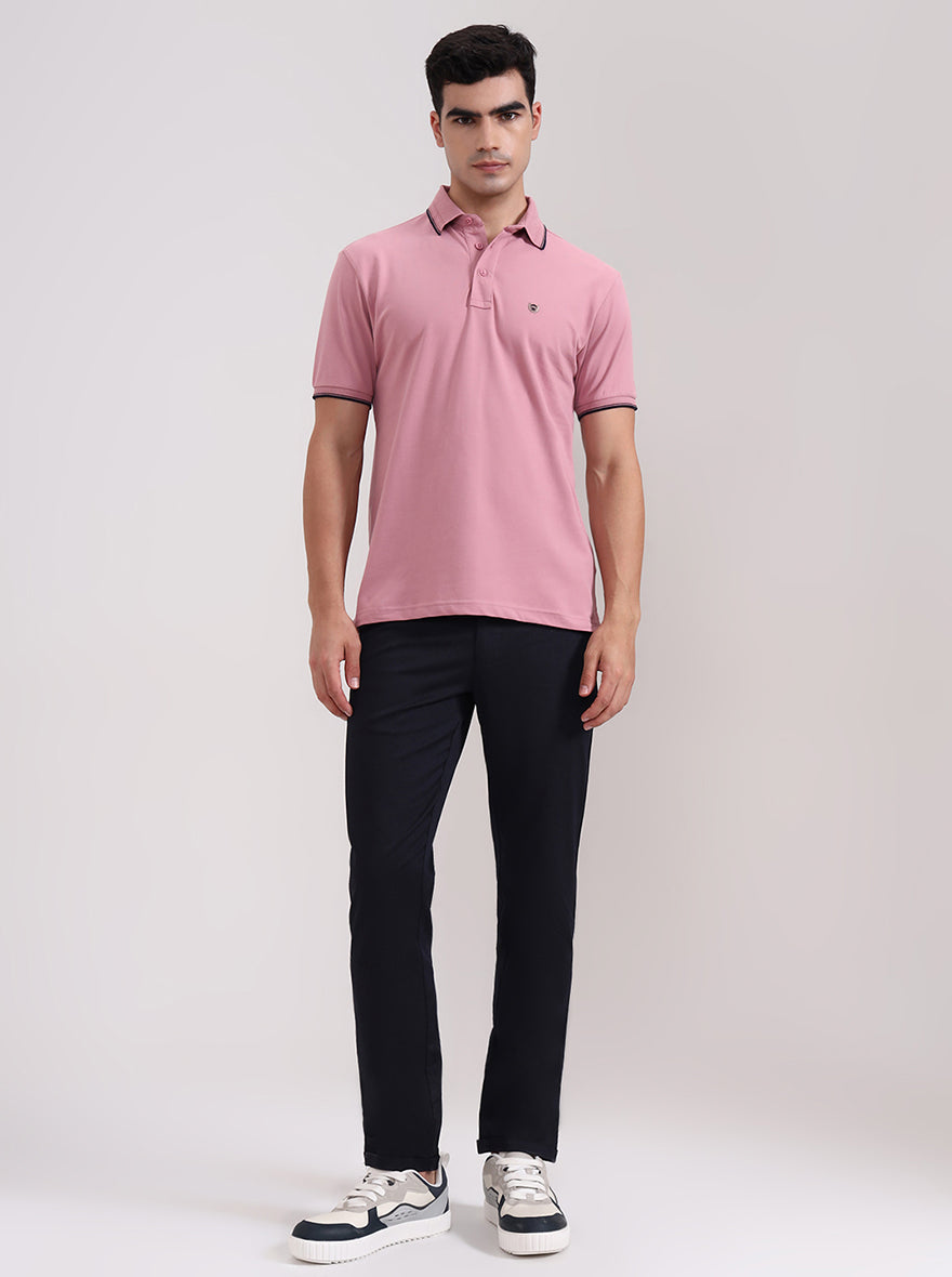 Mauve Pink Solid Slim Fit Polo T-Shirt | JadeBlue