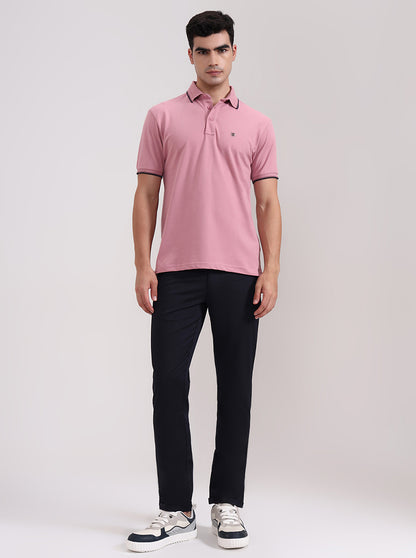 Mauve Pink Solid Slim Fit Polo T-Shirt | JadeBlue
