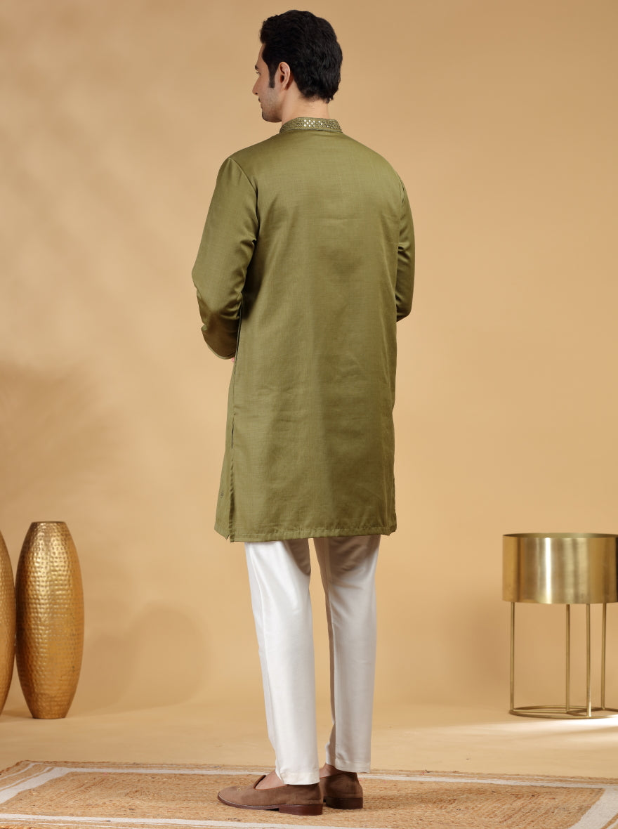 Olive Green Embroidered Kurta Pajama | TULA