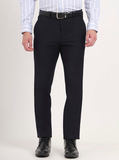 Navy Blue Solid Slim Fit Formal Trouser | Metal