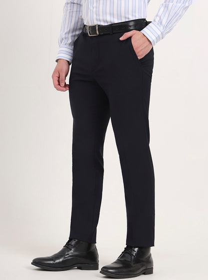Navy Blue Solid Slim Fit Formal Trouser | Metal