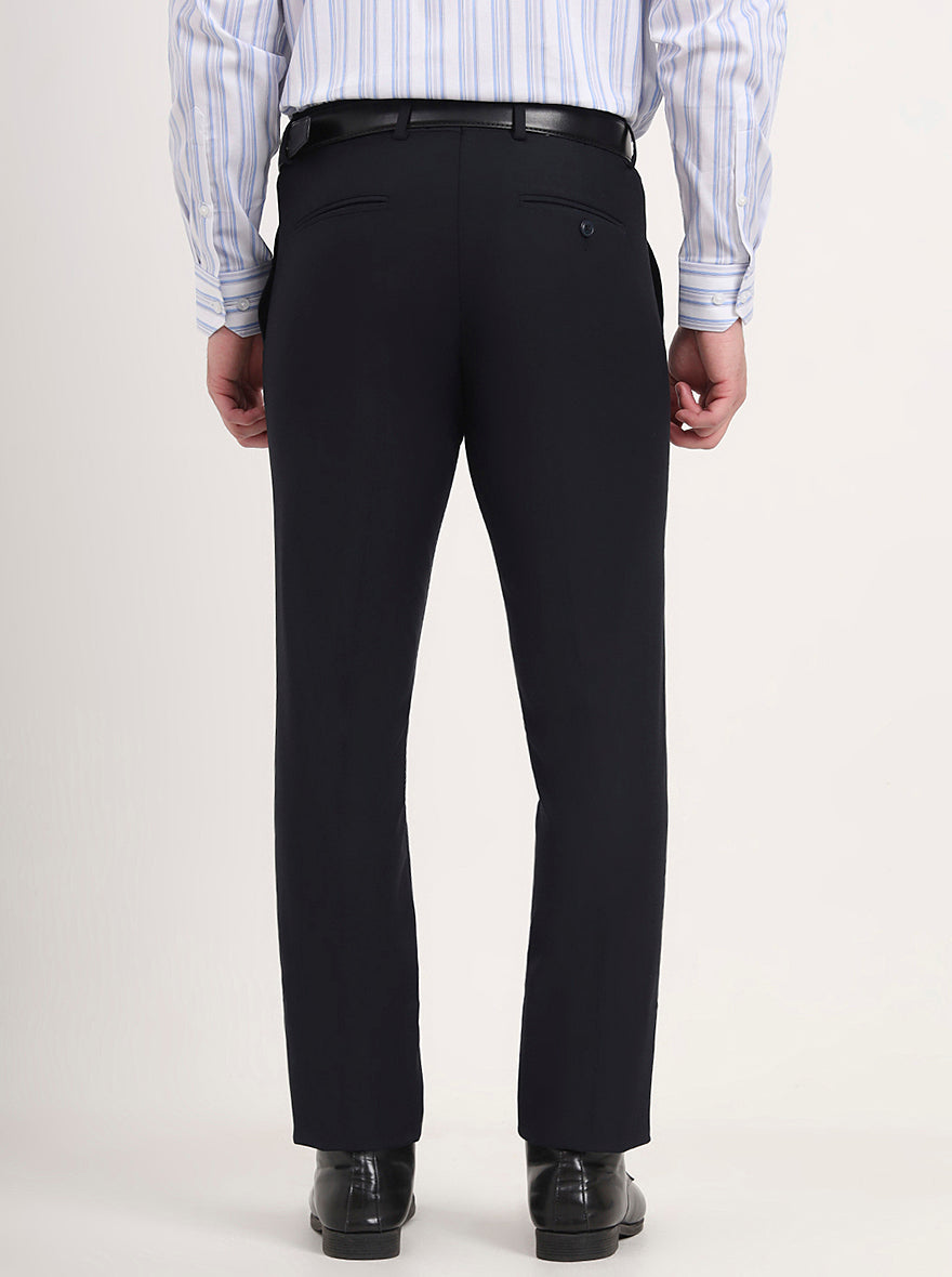 Navy Blue Solid Slim Fit Formal Trouser | Metal