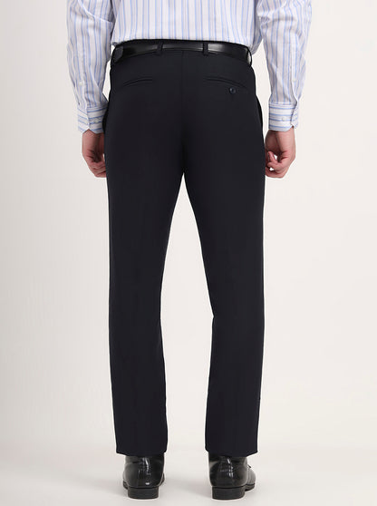 Navy Blue Solid Slim Fit Formal Trouser | Metal