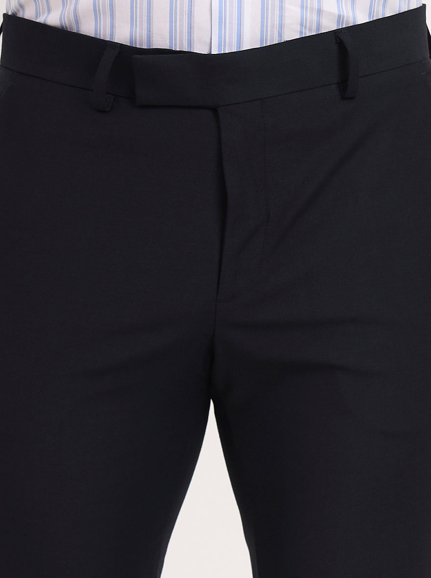 Navy Blue Solid Slim Fit Formal Trouser | Metal