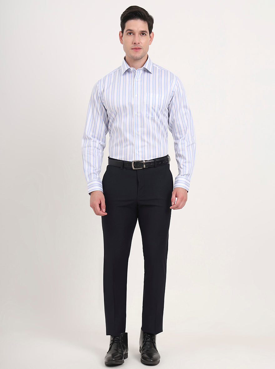 Navy Blue Solid Slim Fit Formal Trouser | Metal