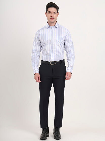 Navy Blue Solid Slim Fit Formal Trouser | Metal