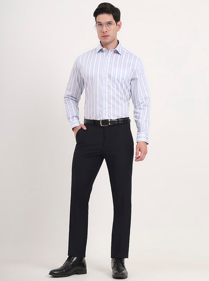 Navy Blue Solid Slim Fit Formal Trouser | Metal
