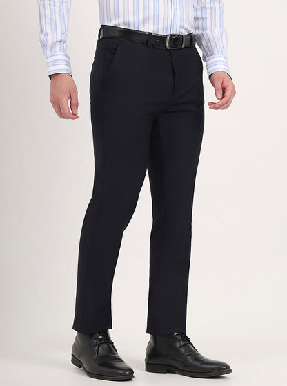 Navy Blue Solid Slim Fit Formal Trouser | Metal