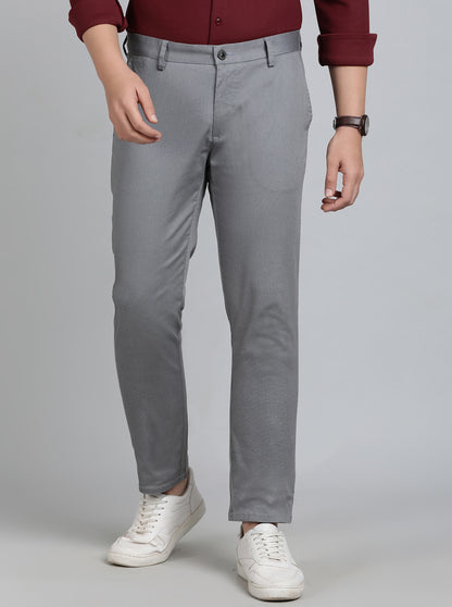 Light Grey Solid Uno Fit Casual Trouser | JadeBlue