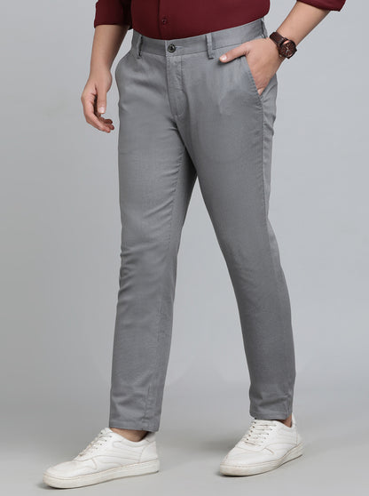 Light Grey Solid Uno Fit Casual Trouser | JadeBlue