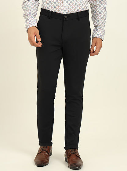 Black Solid Venice Fit Casual Trouser | JadeBlue