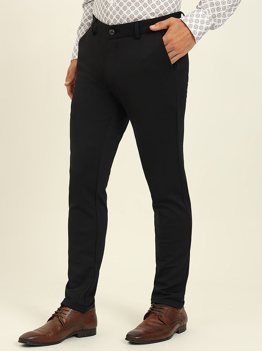 Black Solid Venice Fit Casual Trouser | JadeBlue
