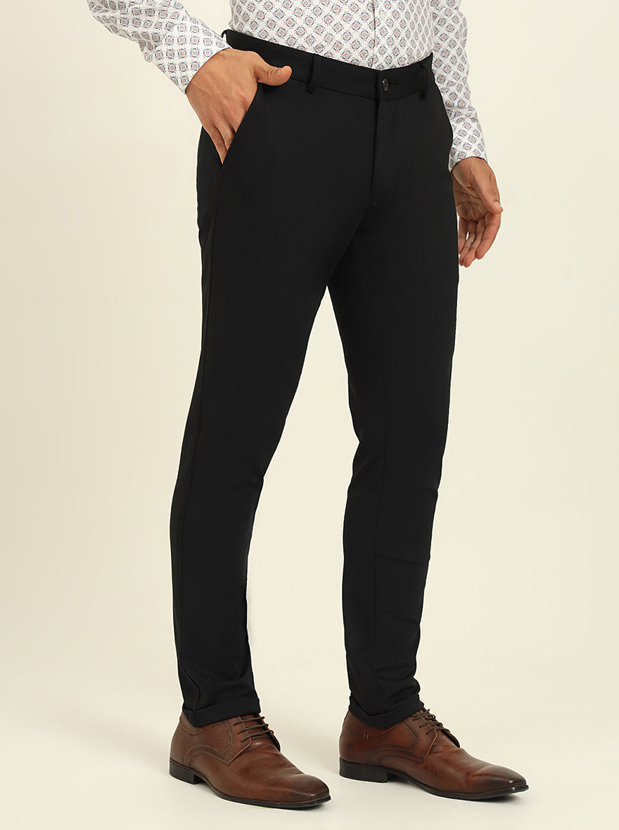 Black Solid Venice Fit Casual Trouser | JadeBlue