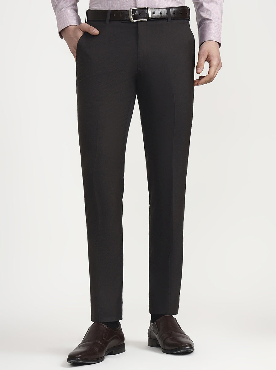 Dark Grey Solid Slim Fit Formal Trouser | JadeBlue Super Luxe