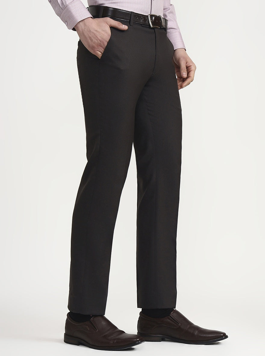 Dark Grey Solid Slim Fit Formal Trouser | JadeBlue Super Luxe