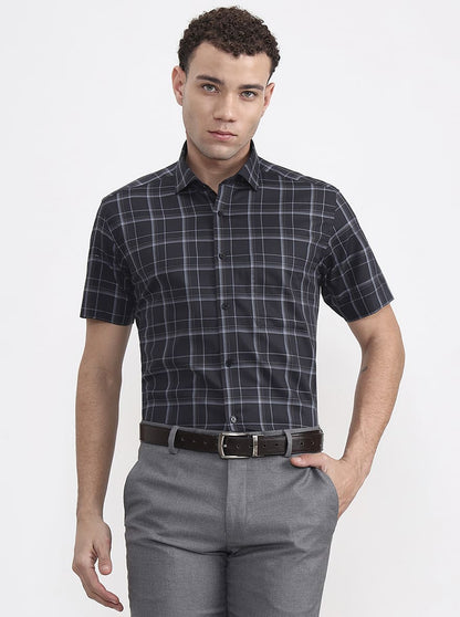 Grey Checked Regular Fit Formal Shirt | JadeBlue