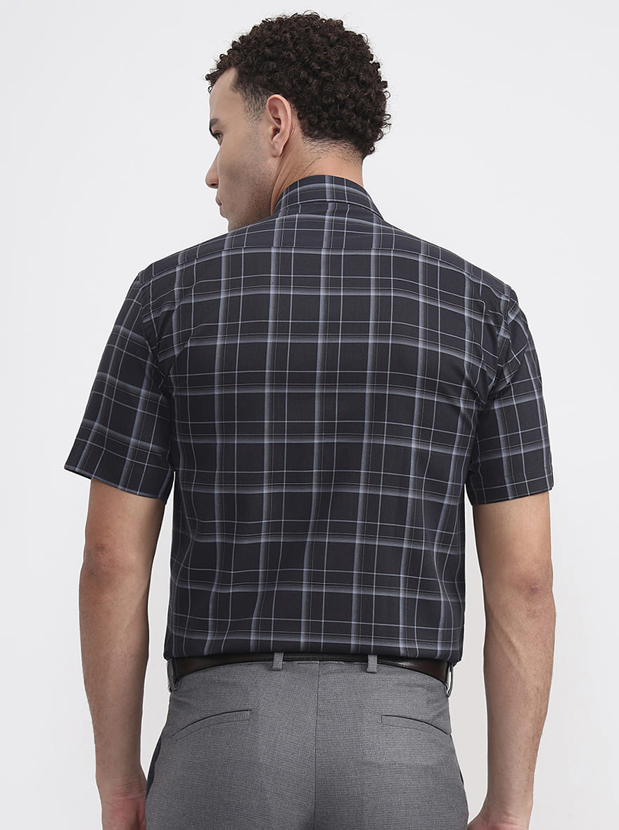 Grey Checked Regular Fit Formal Shirt | JadeBlue