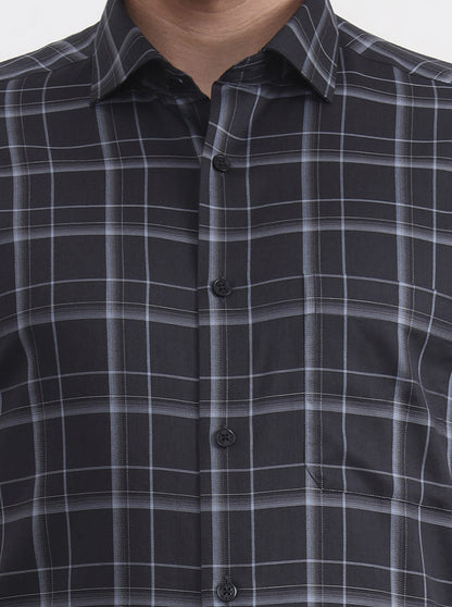 Grey Checked Regular Fit Formal Shirt | JadeBlue