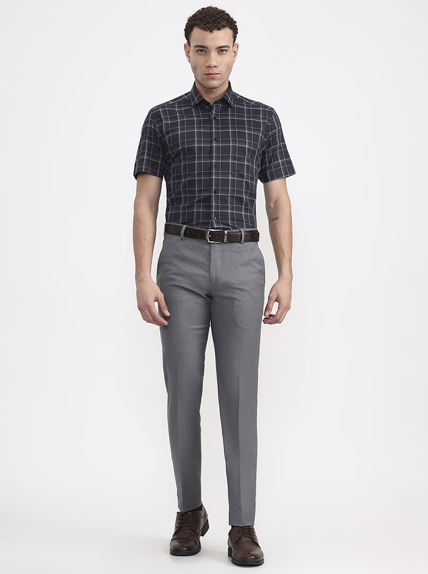 Grey Checked Regular Fit Formal Shirt | JadeBlue