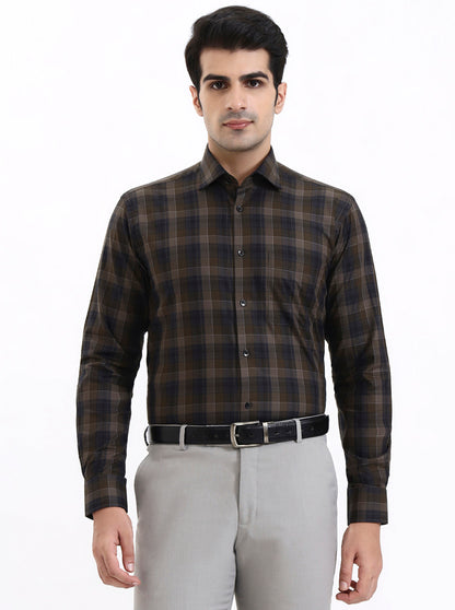 Olive Blue Checked Slim Fit Formal Shirt | Metal