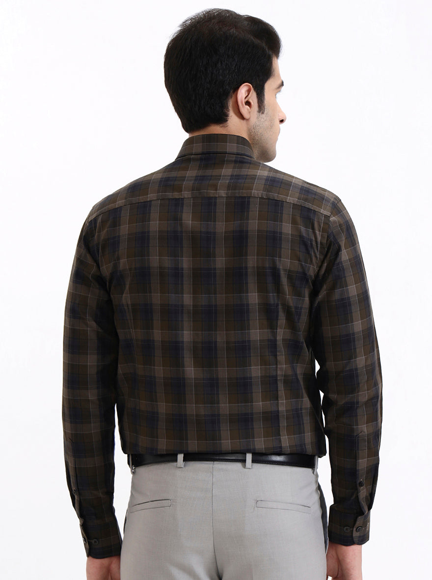 Olive Blue Checked Slim Fit Formal Shirt | Metal