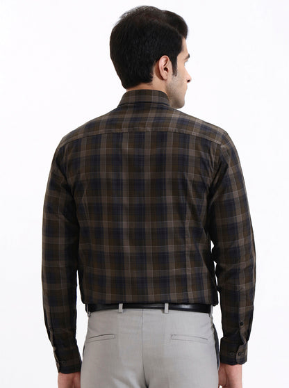 Olive Blue Checked Slim Fit Formal Shirt | Metal