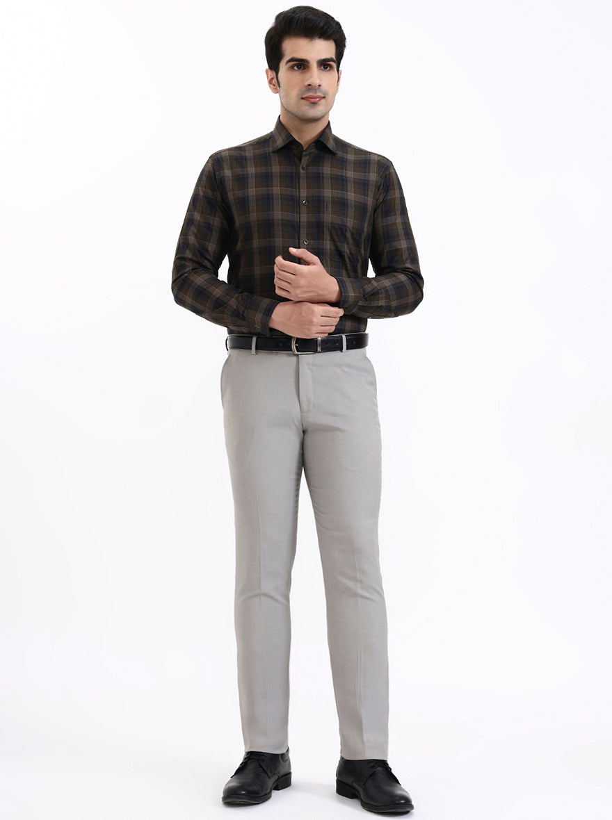 Olive Blue Checked Slim Fit Formal Shirt | Metal