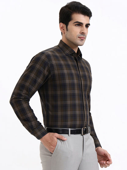 Olive Blue Checked Slim Fit Formal Shirt | Metal