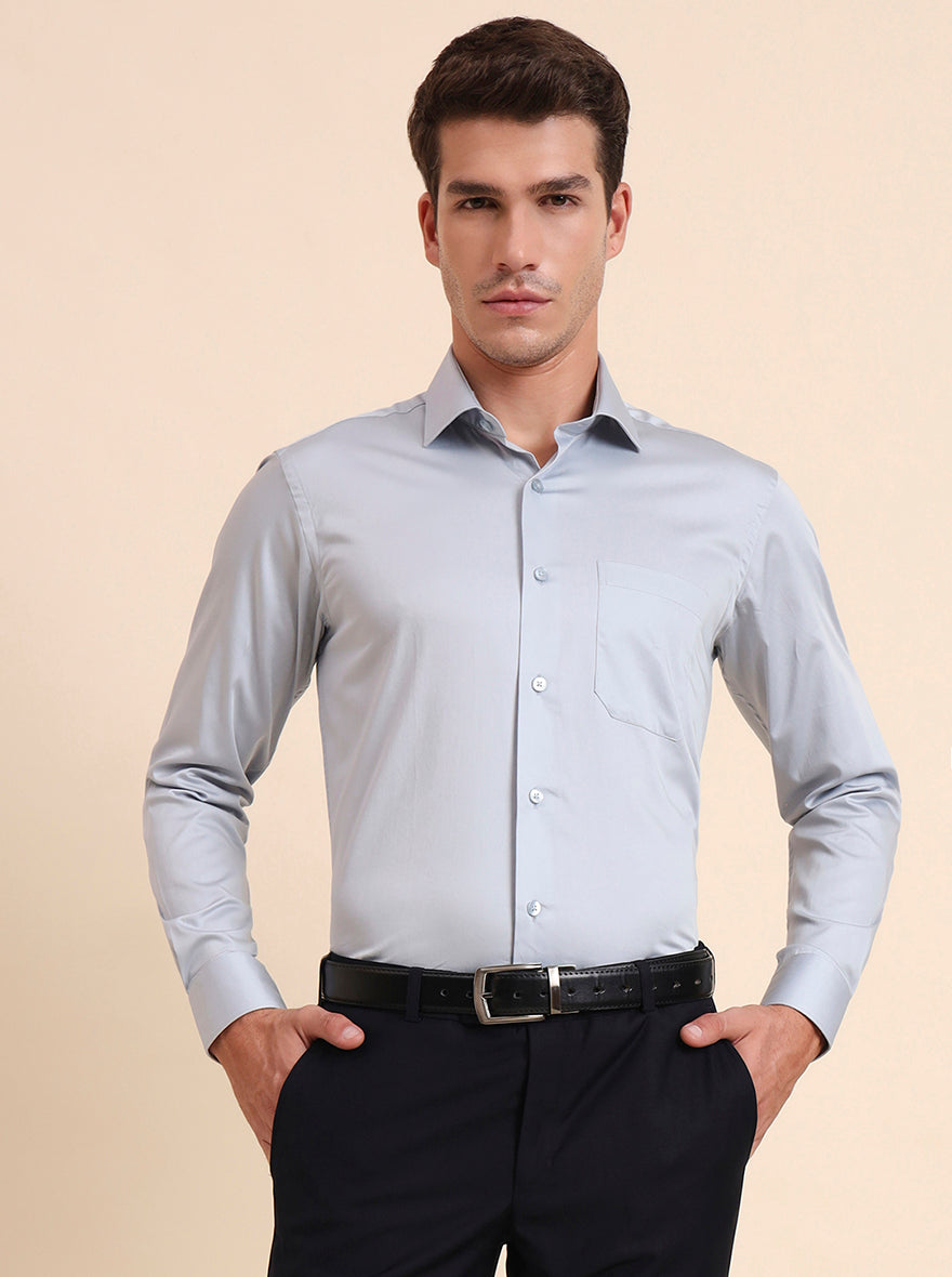 Sky Blue Solid Slim Fit Formal Shirt | Metal