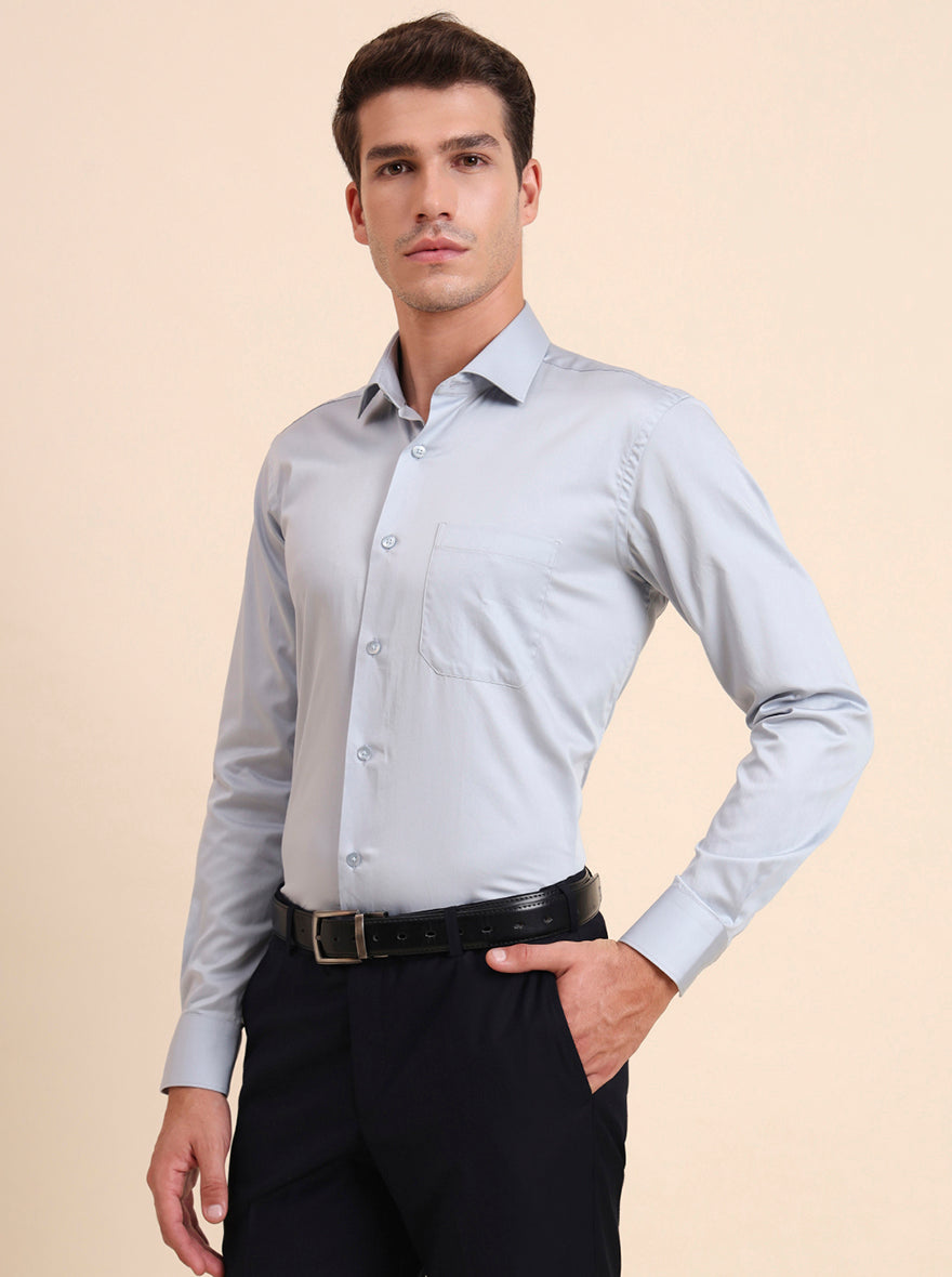 Sky Blue Solid Slim Fit Formal Shirt | Metal