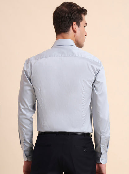Sky Blue Solid Slim Fit Formal Shirt | Metal